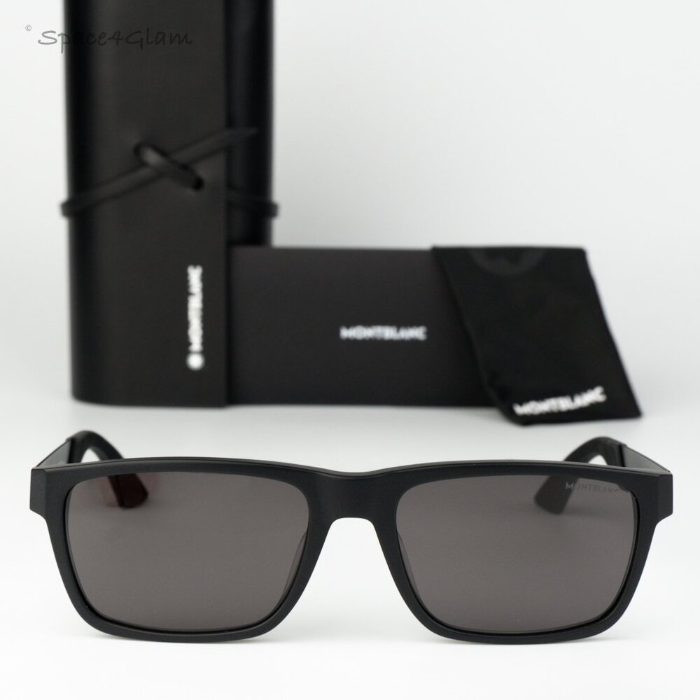 Montblanc Men Sunglasses Matte Black Grey Rectangle MB0299S 005 NEW AUTHENTIC